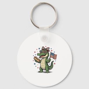 Patriotisk Alligator Hot Dog Vintage Vector Tröja Nyckelring