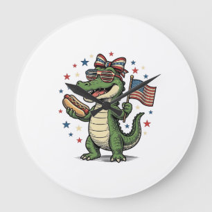 Patriotisk Alligator Hot Dog Vintage Vector Tröja  Stor Klocka