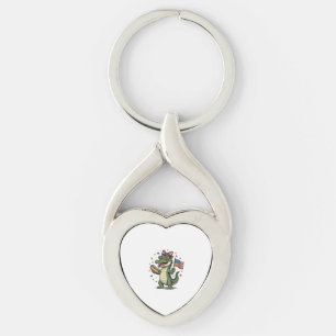 Patriotisk Alligator Hot Dog Vintage Vector Tröja Twisted Heart Silverfärgad Nyckelring