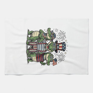 Patriotisk Alligator Trio Vintage Fjärde Juli Tröj Kökshandduk