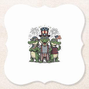 Patriotisk Alligator Trio Vintage Fjärde Juli Tröj Underlägg Papper