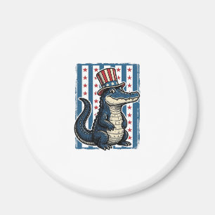 Patriotisk Alligator Vintage Gravyr T-Shirt Design Magnet
