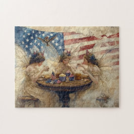 Patriotisk Älvte Té Vintage Americana Cottagecore Pussel