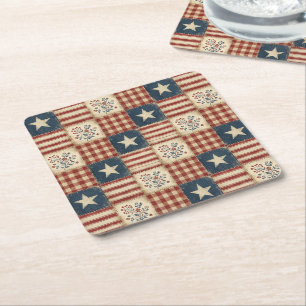 Patriotisk Americana 4 juli minnesdag Underlägg Papper Kvadrat