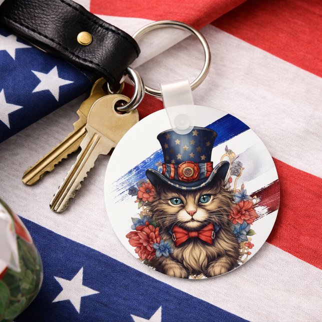 Patriotisk Americana Katt Nyckelring (Skapare uppladdad)