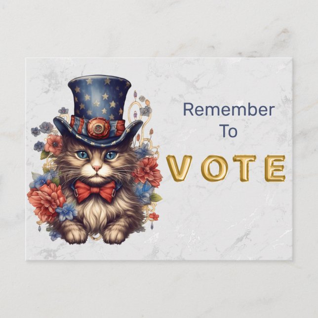 Patriotisk Americana Katt Röstning Vykort (Framsida)