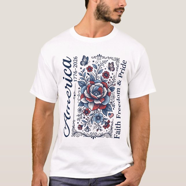 Patriotisk Amerika Blommig Vintage Tröja Design_1 (Framsida)