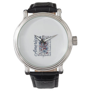 Patriotisk Amerika Blommig Vintage Tröja Design_1 Armbandsur