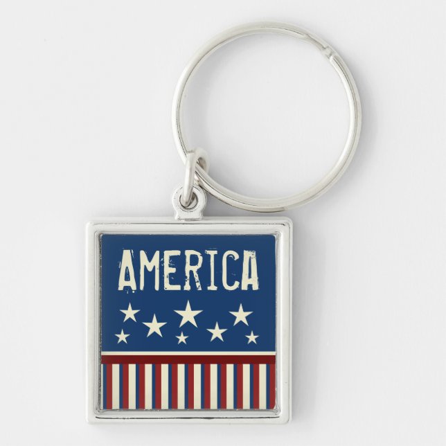 Patriotisk Amerika-nyckelring Fyrkantig Silverfärgad Nyckelring (Framsidan)