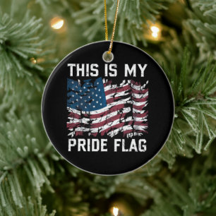 Patriotisk Amerikan Detta Är Min Pride Flagga USA Julgransprydnad Keramik