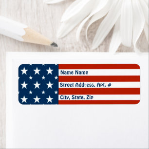 [Patriotisk amerikan] USA stjärna- & randflagga Returadress Etikett