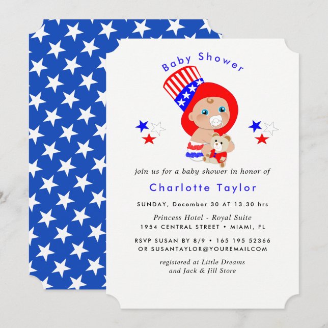 Patriotisk amerikanbaby shower för Uncle Sam Inbjudningar (Fram/baksida)