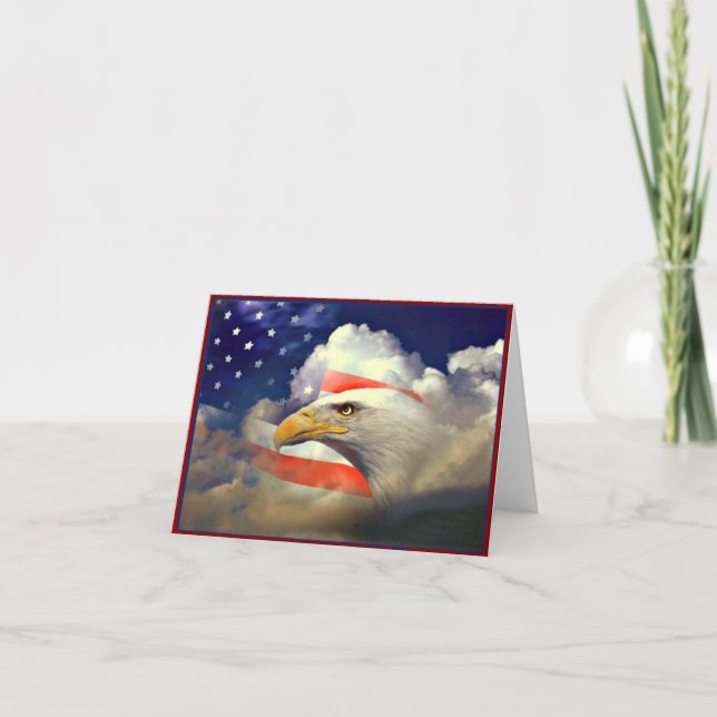 Patriotisk amerikanörn och flaggakort kort (Framsida)