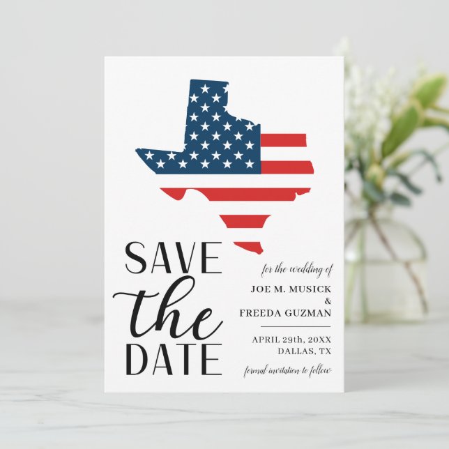 Patriotisk amerikansk bröllopsdestination i Texas Spara Datumet (Stående Fram)
