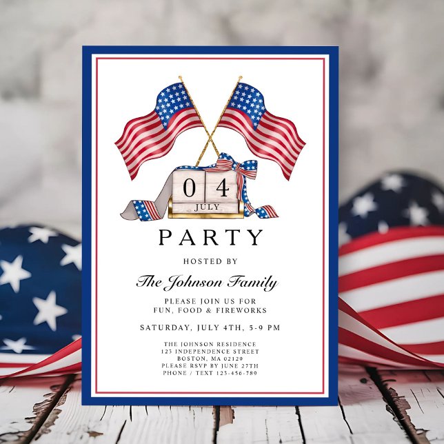 Patriotisk amerikansk flagg 4:e juli-fest inbjudningar (Patriotic Elegant 4th Of July Party Invitation)