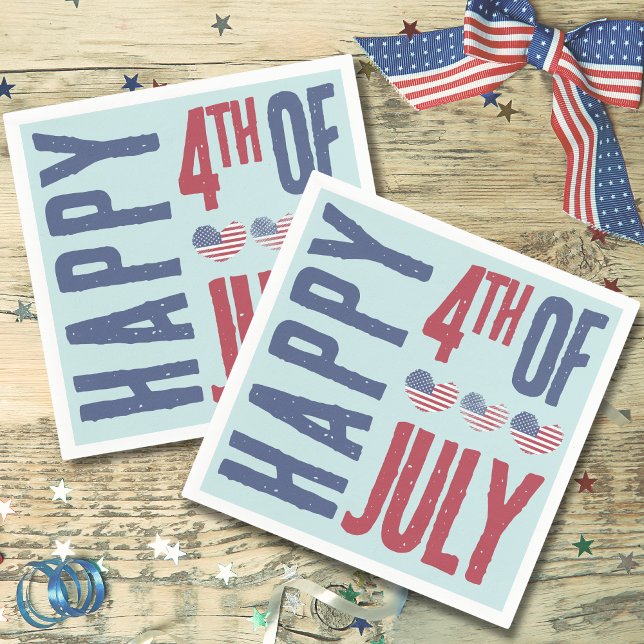 Patriotisk amerikansk flagg 4:e juli-fest pappersservett (Cute Patriotic USA American Flag Heart 4th Of July Napkins)
