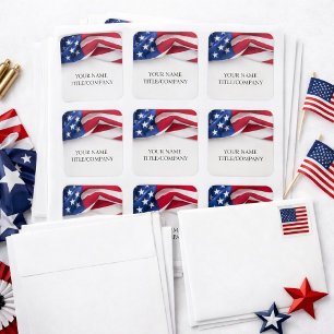Patriotisk amerikansk flagg Anpassat företagsnamn Fyrkantigt Klistermärke