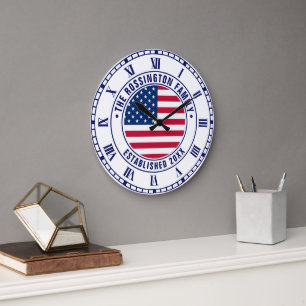Patriotisk amerikansk flagg familjenamn datum Estd Stor Klocka