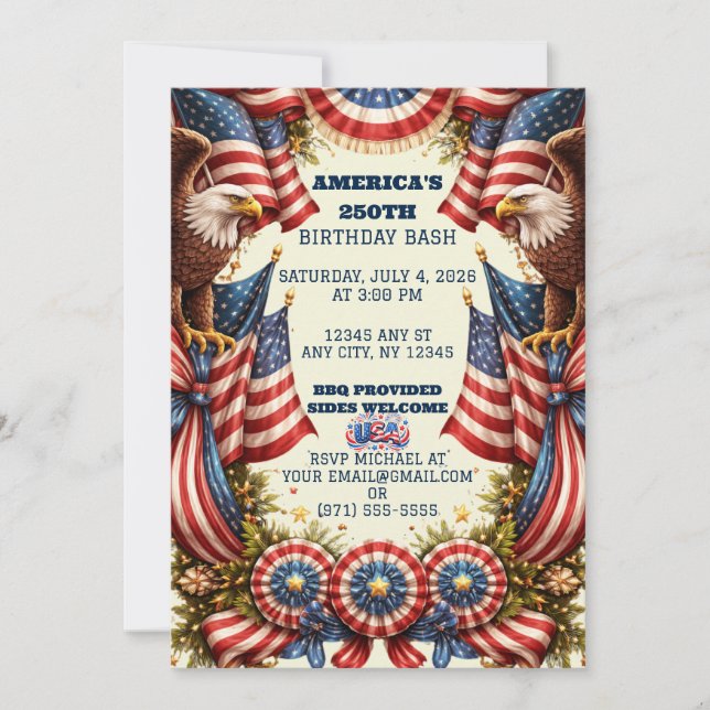 Patriotisk amerikansk flagg & födelsedagsinbjudan  julkort (Framsida)