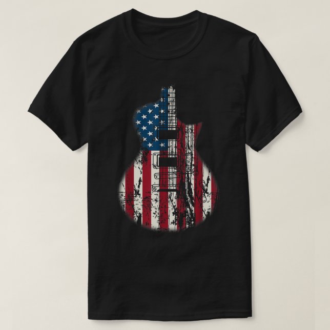 Patriotisk amerikansk flagg gitarrdesign t shirt (Design framsida)