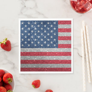 Patriotisk amerikansk flagg glitterpappersservett pappersservett