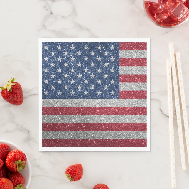 Patriotisk amerikansk flagg glitterpappersservett pappersservett (Insitu)