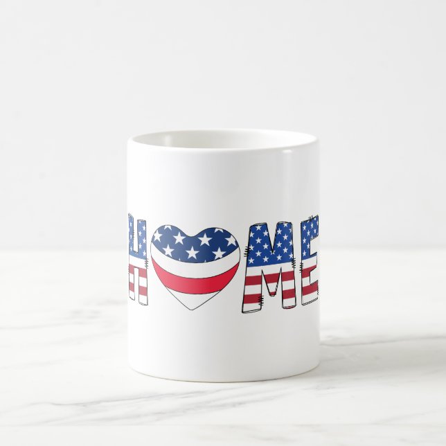 Patriotisk amerikansk flagg HOME-typografi Kaffemugg (Center)