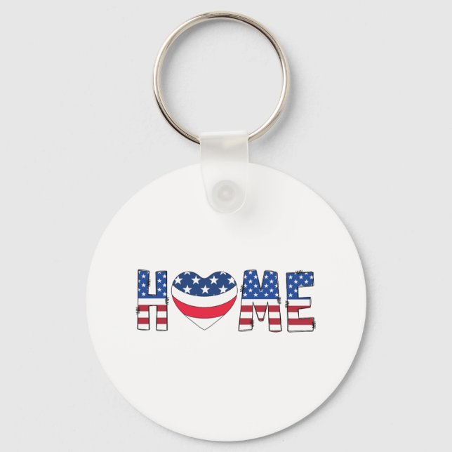 Patriotisk amerikansk flagg HOME-typografi Nyckelring (Framsida)