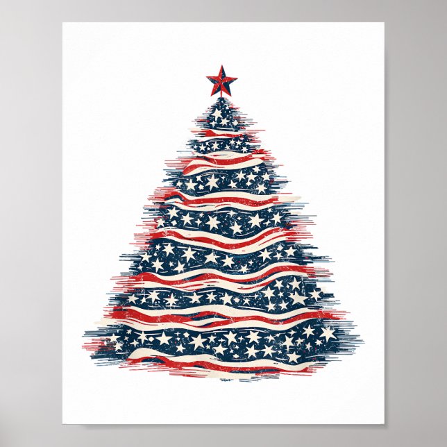 Patriotisk amerikansk flagg julgran poster (Framsidan)
