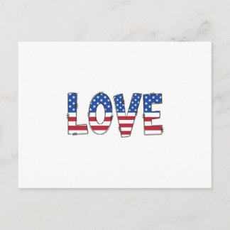 Patriotisk amerikansk flagg LOVE typografi Helg Vykort