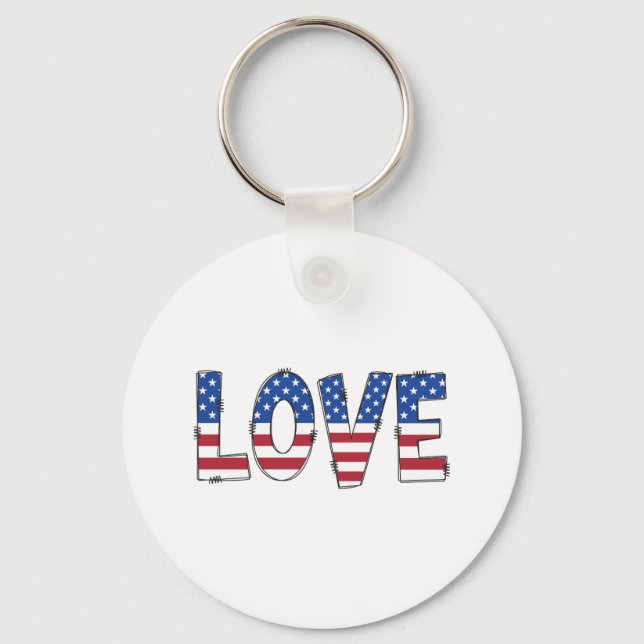 Patriotisk amerikansk flagg LOVE typografi Nyckelring (Framsida)