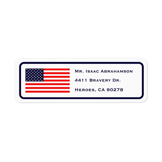 Patriotisk amerikansk flagg returadressetikett returadress etikett (Framsidan)