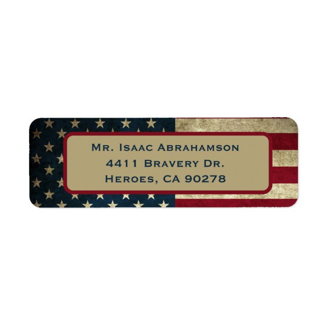 Patriotisk amerikansk flagg returadressetikett returadress etikett (Framsidan)