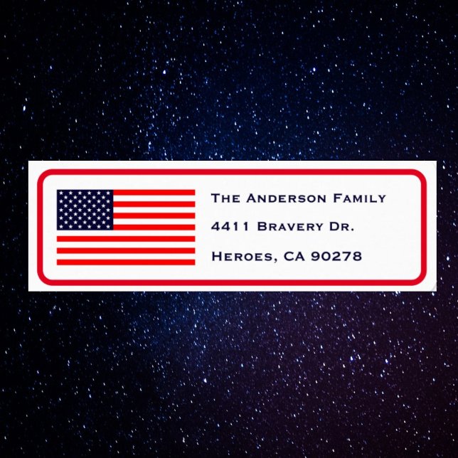 Patriotisk amerikansk flagg returadressetikett returadress etikett (Skapare uppladdad)