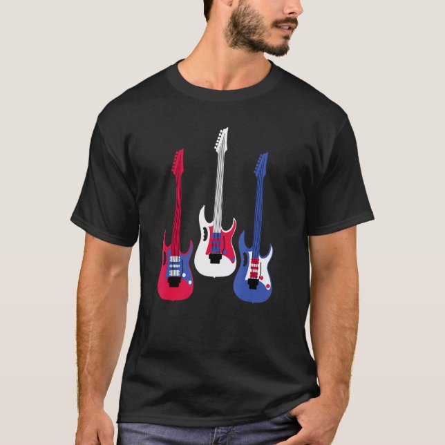 Patriotisk amerikansk flagg röd gitarr vit gitarr  t shirt (Framsida)