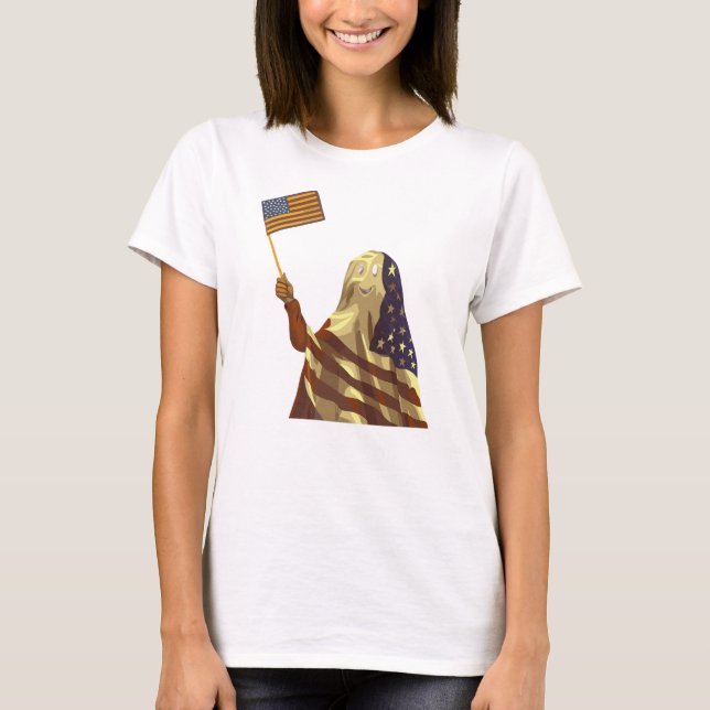 Patriotisk amerikansk flagg spök Halloween T Shirt (Framsida)
