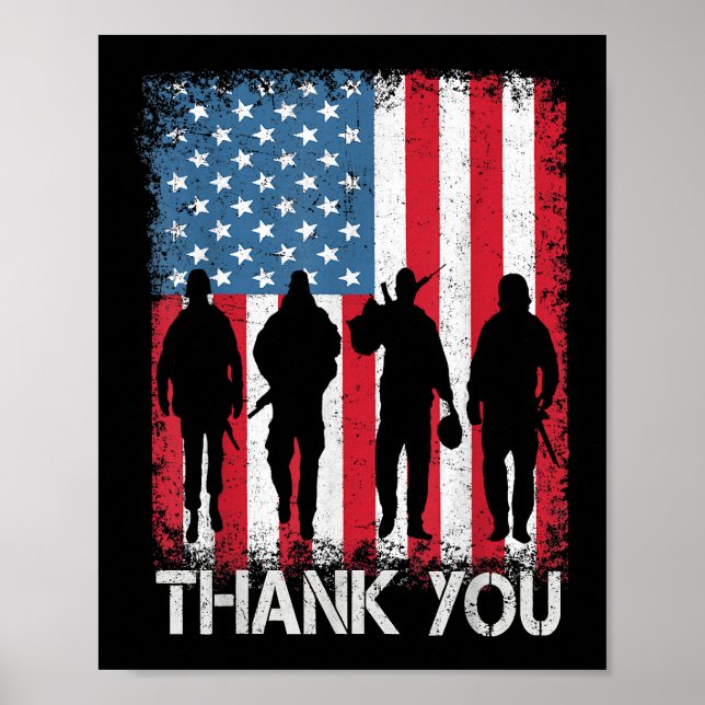 Patriotisk amerikansk flagg tack poster (Framsidan)