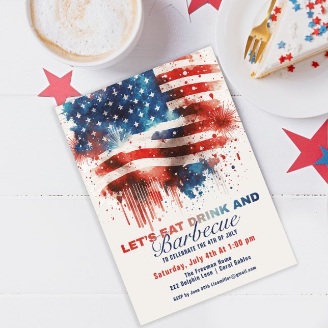 Patriotisk amerikansk Flagga 4 juli BBQ Party Inbjudningar (Skapare uppladdad)