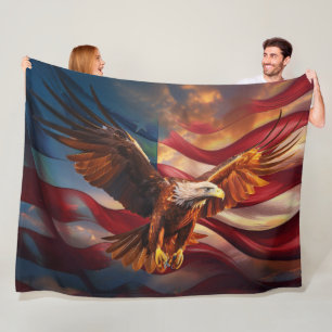 Patriotisk amerikansk Flagga bevakad av en djärv å Fleecefilt