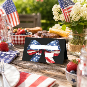 Patriotisk amerikansk flagga bow coquette röd blå placeringskort