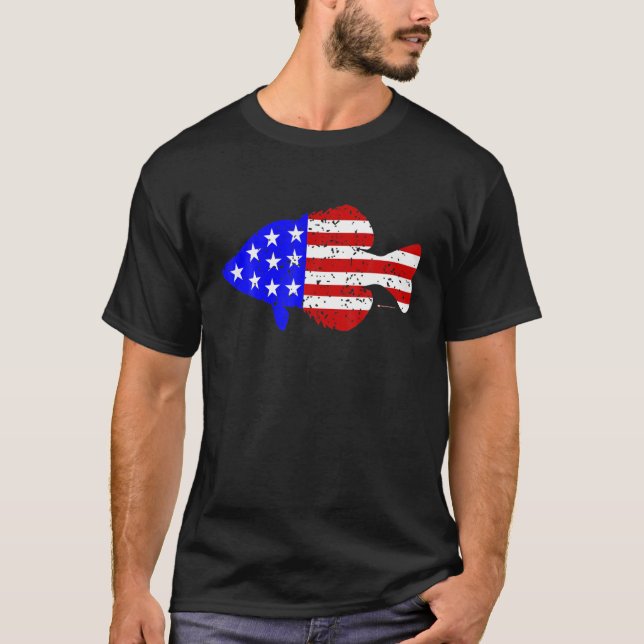 Patriotisk amerikansk Flagga Crappie-fiske T Shirt (Framsida)