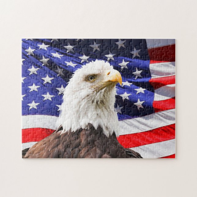 PATRIOTISK AMERIKANSK FLAGGA EGLE JIGSAW PUZZLE PUSSEL (Horisontell)