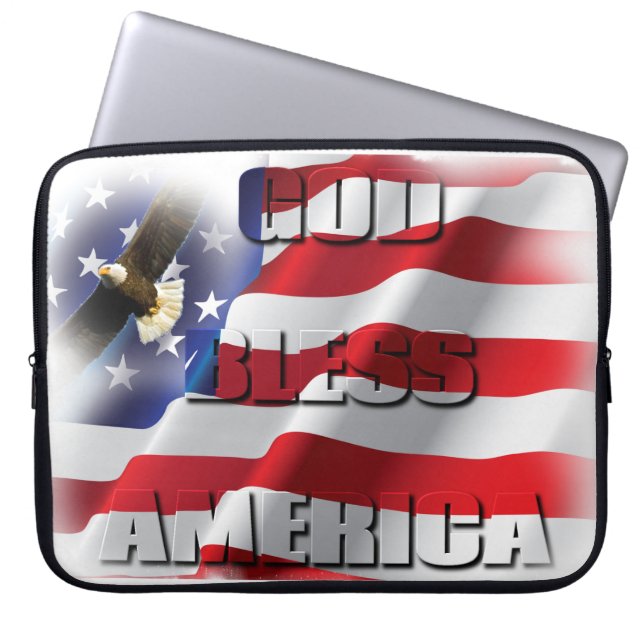 Patriotisk amerikansk flagga Gud välsigne Amerika Laptop Fodral (Framsidan)