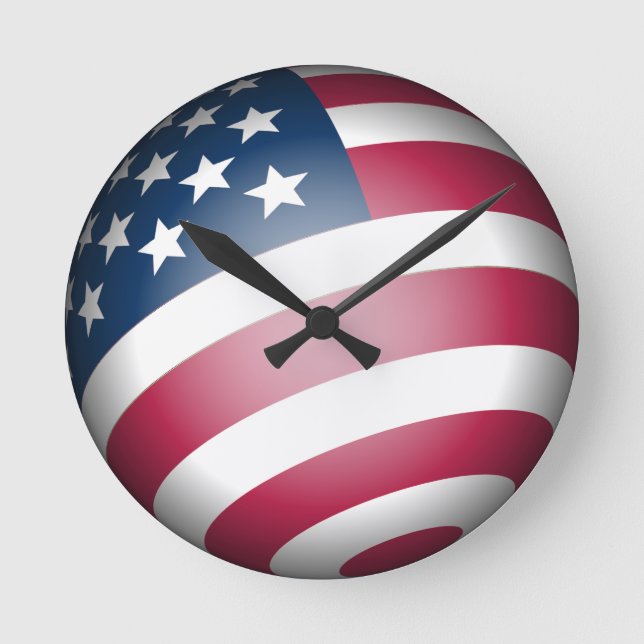 Patriotisk amerikansk Flagga i 3D Globe Design Rund Klocka (Framsida)
