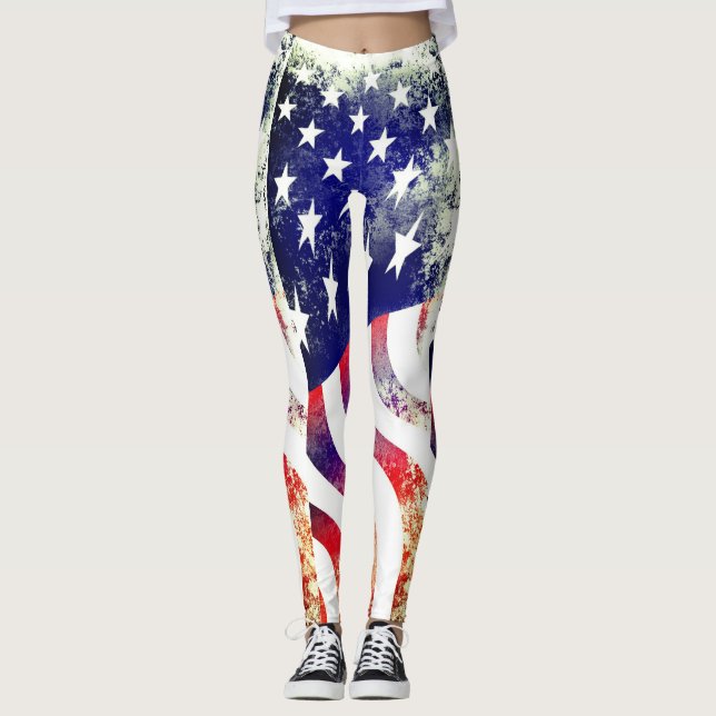 Patriotisk amerikansk Flagga i nöd Leggings (Framsida)