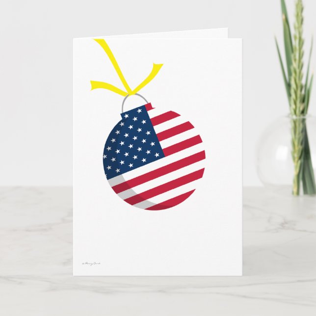 Patriotisk amerikansk Flagga Jul Ornament Gult Rib Helgkort (Framsida)