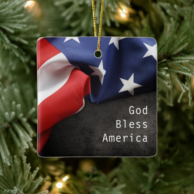 Patriotisk amerikansk flagga julgransprydnad keramik (Träd)