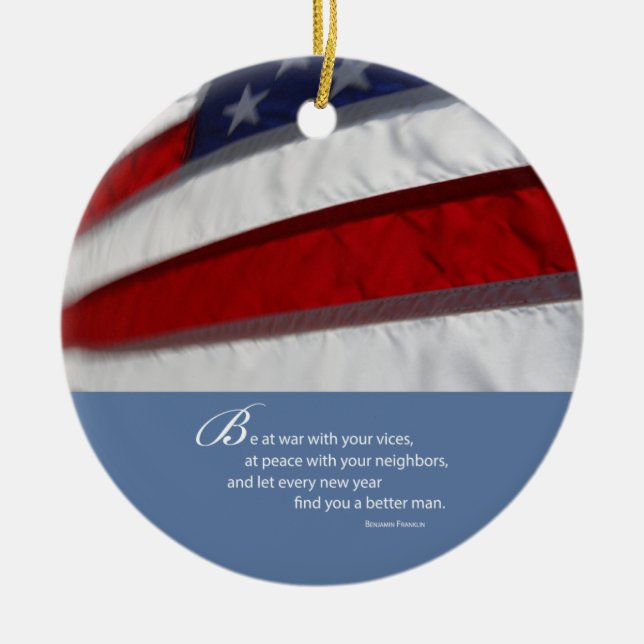 Patriotisk, amerikansk Flagga Julgransprydnad Keramik (Framsidan)