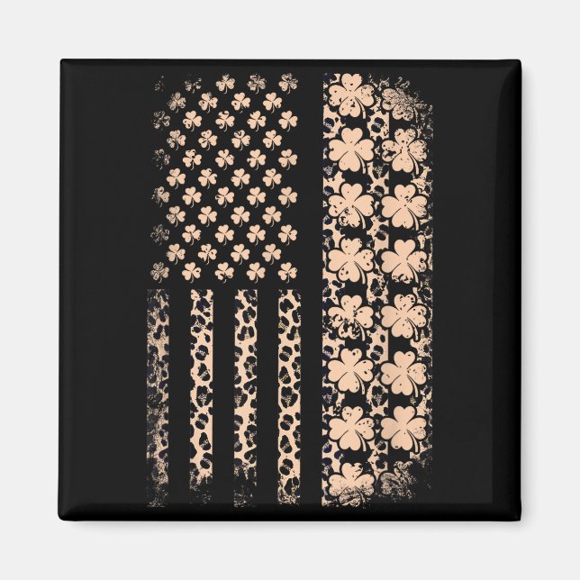 Patriotisk amerikansk flagga leopard shamrock stPa Magnet (Framsidan)
