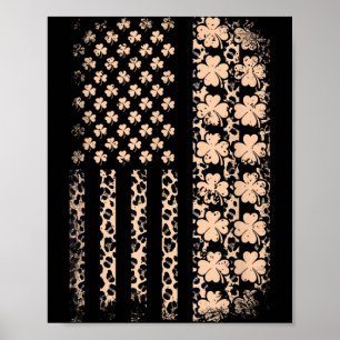 Patriotisk amerikansk flagga leopard shamrock stPa Poster